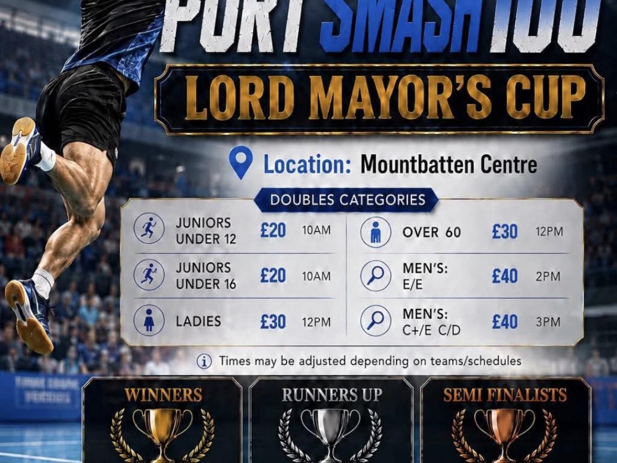 Portsmouth Smash 100 Tournament 6th September 2026 , Click for Entry Details